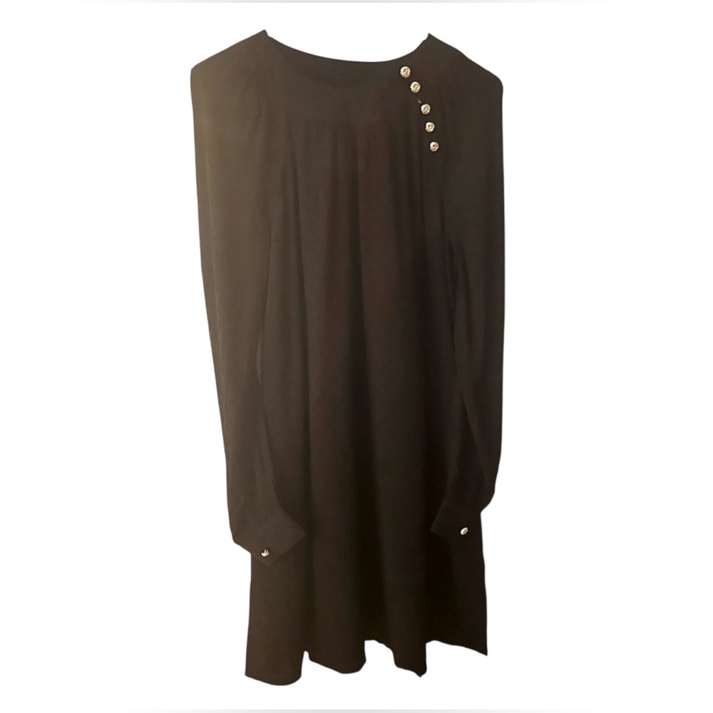 LOFT Classic Black Swing Dress with Metallic Button Details - Picture 3 of 4